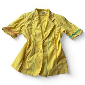 Bright Yellow Embroidered Western Blazer Jacket Womens Size 10 City Girl Sport